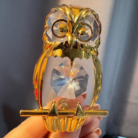 1992 Mascot International Owl Suncatcher Gold Tone Window Hanging With Crystal B - Picture 7 of 10